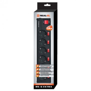 Сетевой фильтр питания REAL-EL RS-6 EXTRA 1.8m, black (EL122300001)