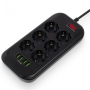 Сетевой фильтр питания ColorWay CW-CHE64B, 6 розеток/4USB Black (CW-CHE64B)