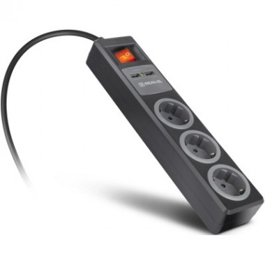 Сетевой удлинитель REAL-EL RS-3 USB CHARGE 1.8m, black (EL122500001)