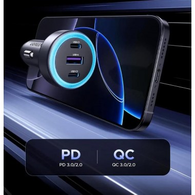 Автозарядка 3xUSB 30W (2xUSB-C + USB-A) QC 4.0 Серая (EC307) UGREEN