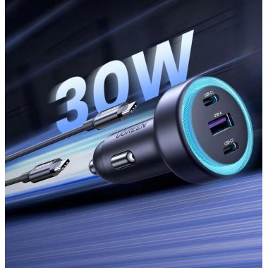 Автозарядка 3xUSB 30W (2xUSB-C + USB-A) QC 4.0 Серая (EC307) UGREEN