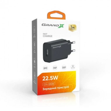 Зарядное устройство Grand-X Quick Charge QС3.0 3.6V-6.5V 3A, 6.5V-9V 2A, 9V-12V 1.5A USB (CH-550B)