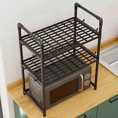 Универсальная полка-стеллаж для микроволновки 2 уровня 48х26х71 см YH-6616-2 черная Универсальная полка-стеллаж для микроволновки 2 уровня 48х26х71 см YH-6616-2 черная