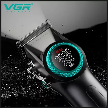 Аккумуляторная машинка для стрижки VGR V-001, 10 насадок, 9000 RPM, АКБ 4600 mAh, LED дисплей