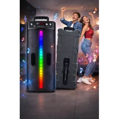 Портативная беспроводная Bluetooth колонка-караоке TTD-2806 RGB-подсветка, микрофон, пульт ДУ