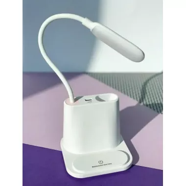 Розовая Аккумуляторная Настольная LED лампа Bionic Desk Lamp c USB выходом, органайзером и подставкой для смартфона Розовая Аккумуляторная Настольная LED лампа Bionic Desk Lamp c USB выходом, органайзером и подставкой для смартфона
