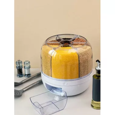 Круглый органайзер для круп с дозатором 6 л