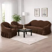 Жаккардовый турецкий чехол на диван и два кресла, универсальный натяжной чехол, накидка на диван Коричневый