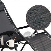 чорний Садове Крісло Шезлонг до 120 кг Складаний Шезлонг для Дачі Zero Gravity XXL (з підстакаником)