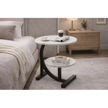 Двоярусний мармуровий кавовий столик DASH-64229 40х30х60 см Двоярусний мармуровий кавовий столик DASH-64229 40х30х60 см