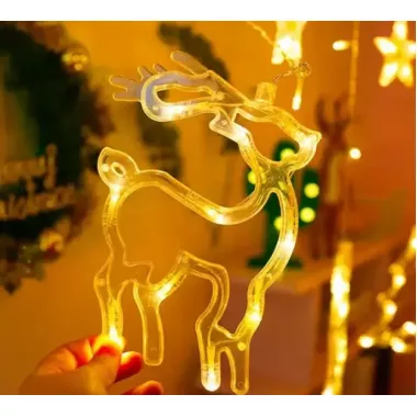Гирлянда Штора с формами колокольчик, елка, олень 12 PCS light