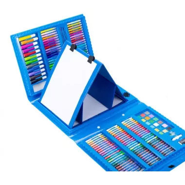 Голубой Набор для рисования в чемодане с мольбертом 208 предметов