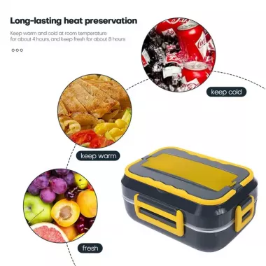 Ланч-бокс с подогревом съемной чашей C21 1.5L от сети 12V 40W Черный с желтым