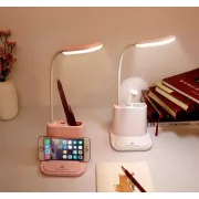 Рожева Акумуляторна настільна LED лампа Bionic Desk Lamp c USB виходом, органайзером та підставкою для смартфона