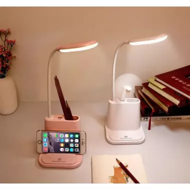 Розовая Аккумуляторная Настольная LED лампа Bionic Desk Lamp c USB выходом, органайзером и подставкой для смартфона Розовая Аккумуляторная Настольная LED лампа Bionic Desk Lamp c USB выходом, органайзером и подставкой для смартфона