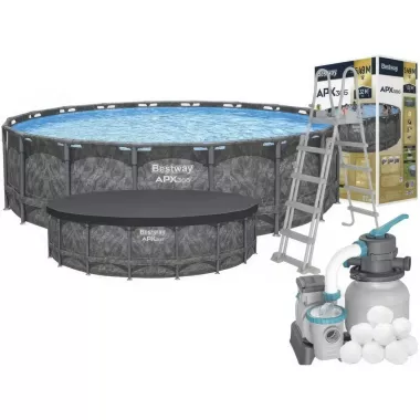 Каркасный круглый бассейн 549х132 см на 26 000 л с фильтр-насосом, лестницей, тентом Bestway 561KC Каркасный круглый бассейн 549х132 см на 26 000 л с фильтр-насосом, лестницей, тентом Bestway 561KC