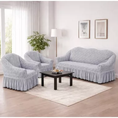 Жаккардовый турецкий чехол на диван и два кресла, универсальный натяжной чехол, накидка на диван Серый Жаккардовый турецкий чехол на диван и два кресла, универсальный натяжной чехол, накидка на диван Серый