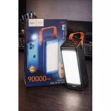 Повербанк з ліхтарем 90000mAh 22.5W Hoco J107 Super 333Wh PD20W 4xUSB/Type-C/MicroUSB Повербанк з ліхтарем 90000mAh 22.5W Hoco J107 Super 333Wh PD20W 4xUSB/Type-C/MicroUSB