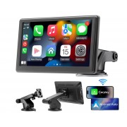 Бездротовий автомобільний екран CarPlay / Портативний автомобільний відеоплеєр, сумісний з Apple CarPlay та Android Auto, 7-дюймовий сенсорний IPS-екран для автомобільної стереосистеми з GPS-навігаціє