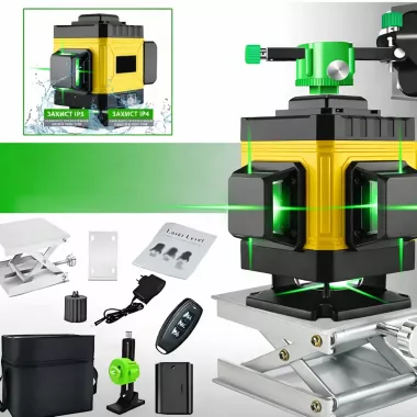 Лазерный 4D 16-линейный нивелир желтый 24V 5Ah, самовыравнивающийся уровень для измерения сечения 16 лучей на 360 в сумке