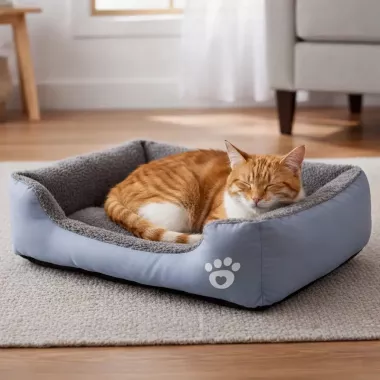 Лежанка - пуфик для кошек и собак серый  S(40*25)