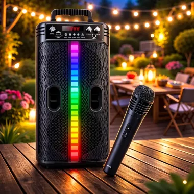 Портативная беспроводная Bluetooth колонка-караоке TTD-2806 RGB-подсветка, микрофон, пульт ДУ