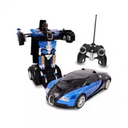 Машинка Трансформер Bugatti Size 18 см Robot Car синяя с пультом