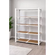 Стелаж мобільний п'ятиярусний універсальний складаний з нержавіючої сталі з дерев'яними полицями