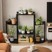Многоярусная ступенчатая напольная подставка для цветов / Этажерка-стойка для растений Черная
