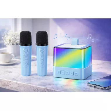 Портативная Bluetooth колонка K18 с LED подсветкой 2 микрофона Голубой
