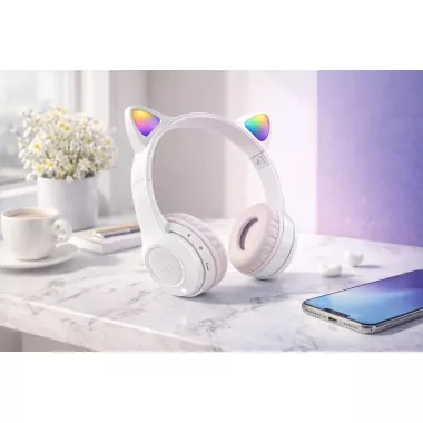 Беспроводные наушники с кошачьими ушками и лед подсветкой Cat Ear Y47 Led, Bluetooth наушники с микрофоном Белый Беспроводные наушники с кошачьими ушками и лед подсветкой Cat Ear Y47 Led, Bluetooth наушники с микрофоном Белый