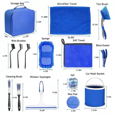 Набір з мікрофібр аплікаторів та щіток для догляду за автомобілем, комплект 16 штук Набір з мікрофібр аплікаторів та щіток для догляду за автомобілем, комплект 16 штук