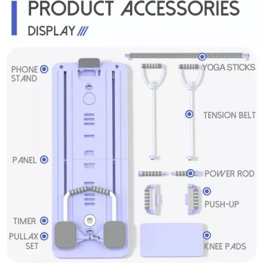 Тренажер для пілатесу Реформер MM3000 Для преса/ніг/присідання, з гумками Фіолетовий