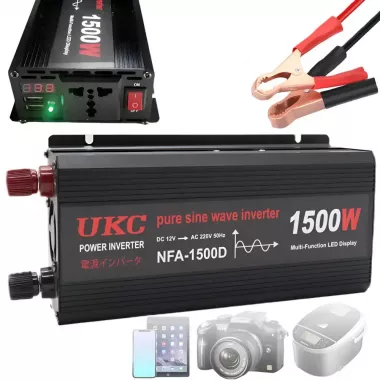 Автомобильный инвертор 1500 Вт, 12–220 В, 2×USB, чистый синус / Преобразователь напряжения / Инвертор для котла и техники Автомобильный инвертор 1500 Вт, 12–220 В, 2×USB, чистый синус / Преобразователь напряжения / Инвертор для котла и техники