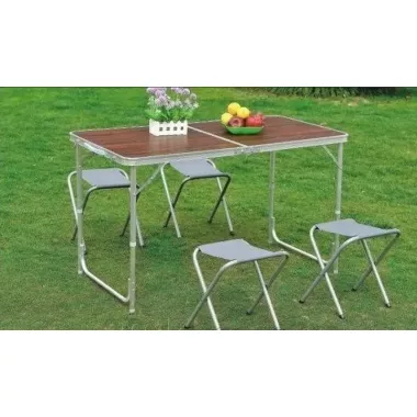 Стол туристический складной для пикника для рыбалки+ 4 стула 120*60*70 Коричневый Folding Table