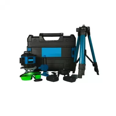 Лазерный 4D уровень аккумуляторный -2 АКБ, 16 линий, пульт ДУ, цифровой дисплей, штатив, полный набор для установки, пластиковый кейс