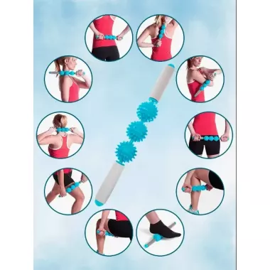 Ролик массажный для йоги массажер для спины валик для фитнеса Massage stick AND 5284  (Шарики 3 шт)