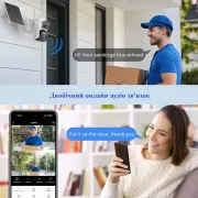 Поворотная WiFi камера 2 линзы 4к / Видеокамера с солнечной панелью 8mp