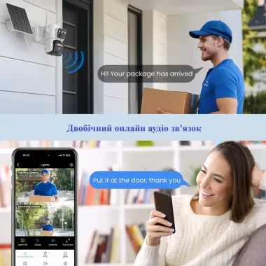 Поворотная WiFi камера 2 линзы 4к / Видеокамера с солнечной панелью 8mp