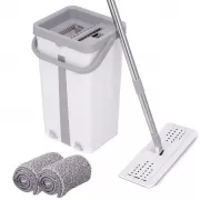 Швабра з відром 11л з автоматичним віджиманням + 2 насадки / Комплект для прибирання швабра ледар і відро Сіра