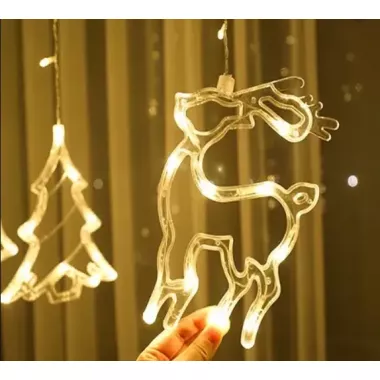 Гирлянда Штора с формами колокольчик, елка, олень 12 PCS light