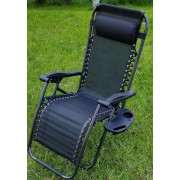 чорний Садове Крісло Шезлонг до 120 кг Складаний Шезлонг для Дачі Zero Gravity XXL (з підстакаником)