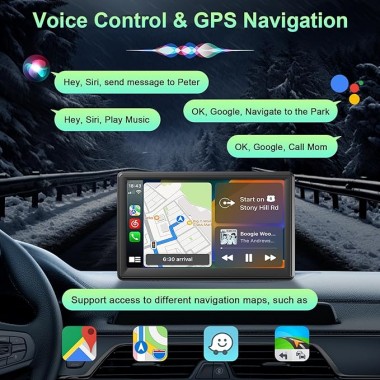 Бездротовий автомобільний екран CarPlay / Портативний автомобільний відеоплеєр, сумісний з Apple CarPlay та Android Auto, 7-дюймовий сенсорний IPS-екран для автомобільної стереосистеми з GPS-навігаціє