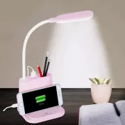 Рожева Акумуляторна настільна LED лампа Bionic Desk Lamp c USB виходом, органайзером та підставкою для смартфона