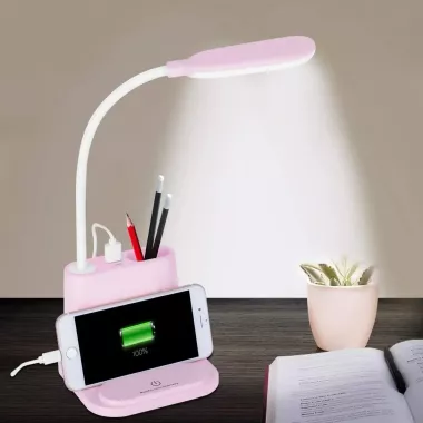 Розовая Аккумуляторная Настольная LED лампа Bionic Desk Lamp c USB выходом, органайзером и подставкой для смартфона Розовая Аккумуляторная Настольная LED лампа Bionic Desk Lamp c USB выходом, органайзером и подставкой для смартфона