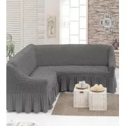 Кремовый Турецкая накидка на угловой диван с оборкой, натяжной чехол на диван