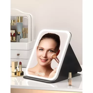 Зеркало для макияжа Lighted makeup mirror с LED подсветкой, складное, сенсорное управление, Type-C, с регулировкой яркости
