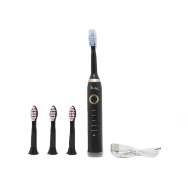 Черная Электрическая зубная щетка Shuke SK-601 аккумуляторная ультразвуковая щетка для зубов 3 насадки Черная Электрическая зубная щетка Shuke SK-601 аккумуляторная ультразвуковая щетка для зубов 3 насадки