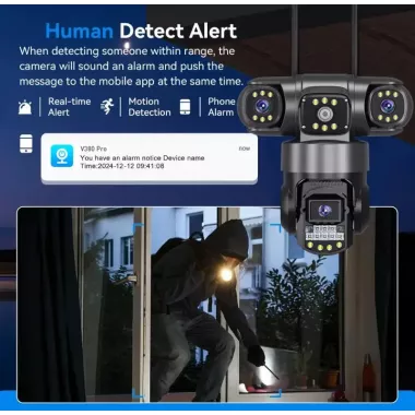 Уличная поворотная 4G IP камера видеонаблюдения EVKVO SC28 V380 Pro | 3 Линзы | 16MP Уличная поворотная 4G IP камера видеонаблюдения EVKVO SC28 V380 Pro | 3 Линзы | 16MP