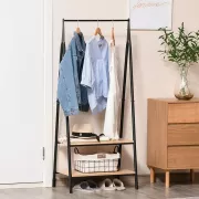 Универсальная прочная напольная передвижная стойка вешалка для одежды с деревянными полками